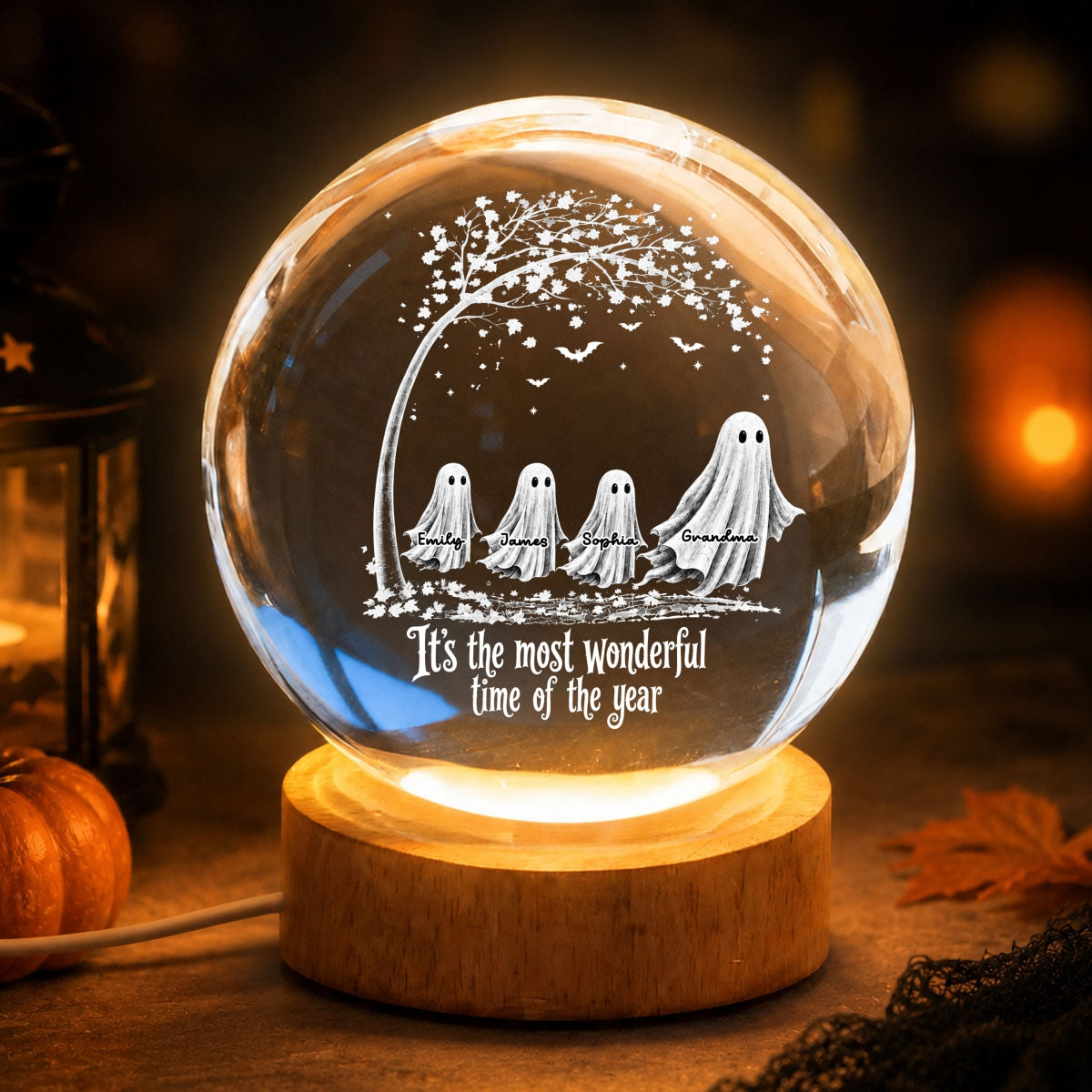The Most Wonderful Time Of The Year Grandma Grandkids Ghosts - Personalized Crystal Ball Night Light
