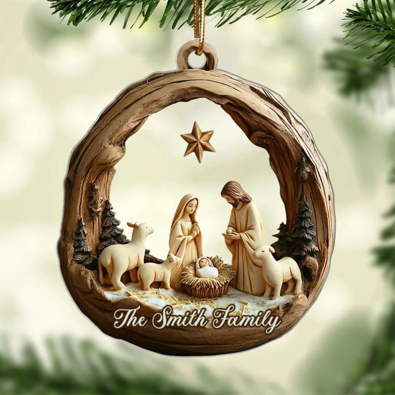 Holy Family Nativity 3D Effect - Personalized Acrylic Ornament - Christmas Gift For Family