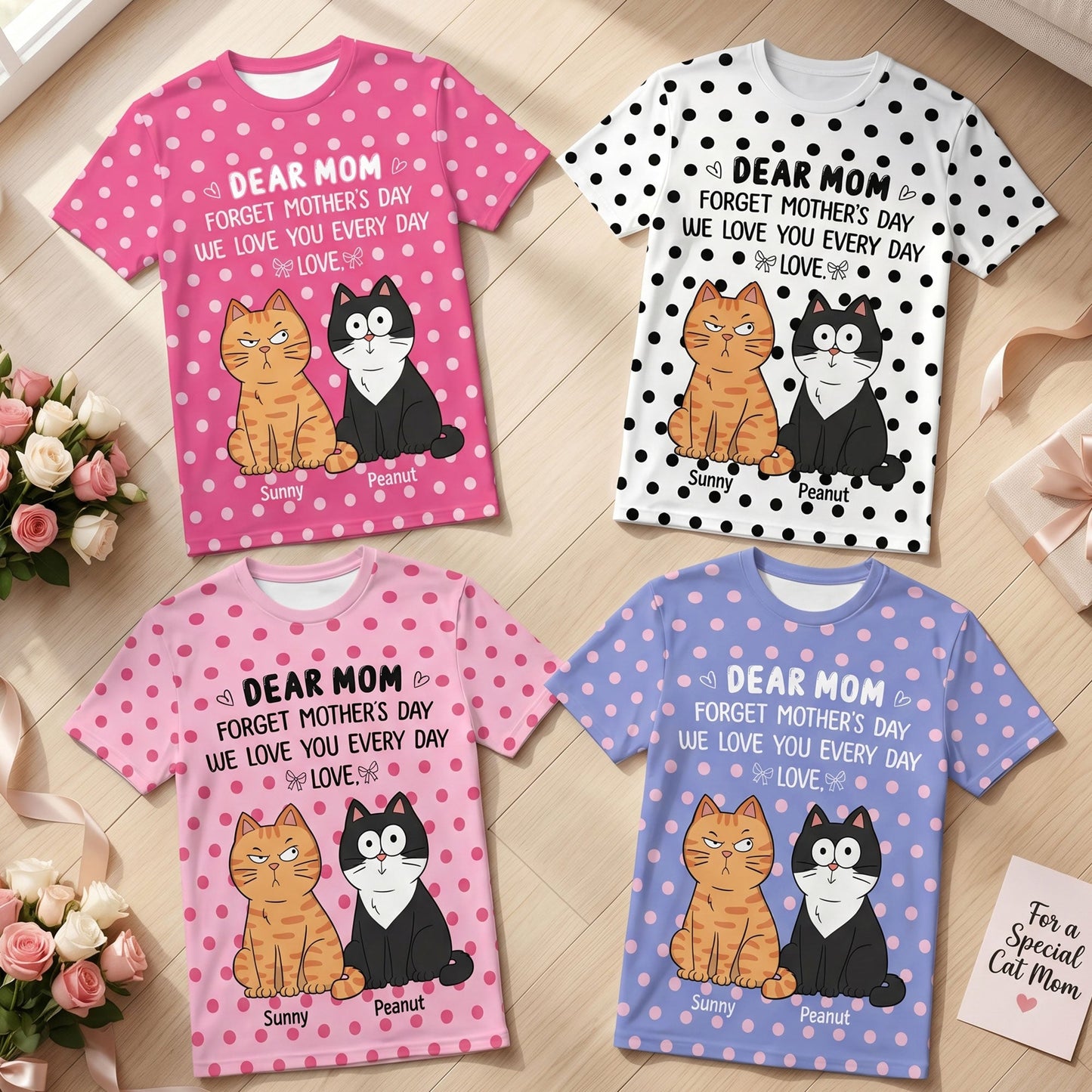 Trendy Style Polka Dot Cat Mom Forget Mother's Day - Personalized Shirt - Gift For Cat Mom