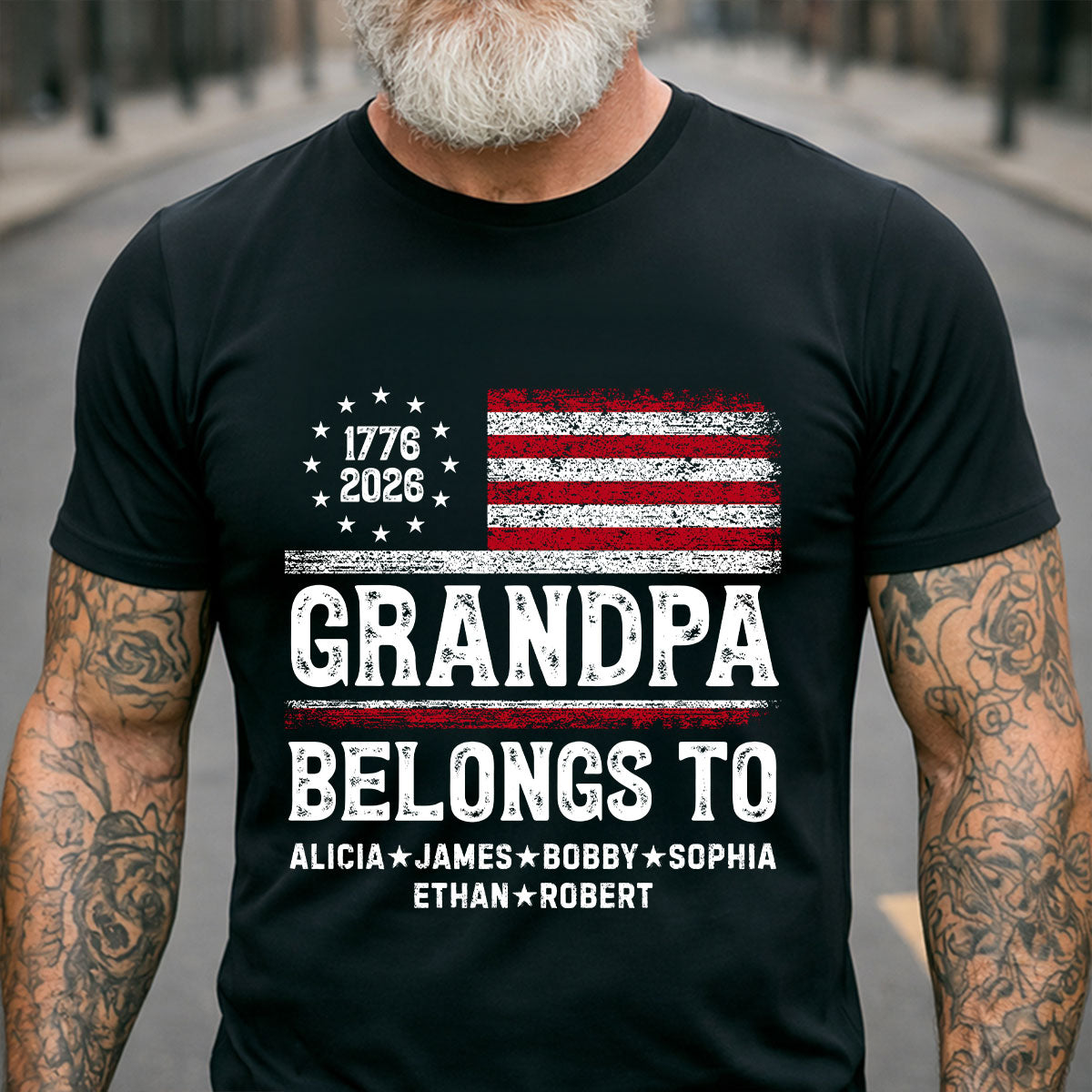 Proud American Grandpa Custom Kids Names Nation Flag American 250th Anniversary - Personalized Shirt - Father's Day Gift For Dad, Grandpa