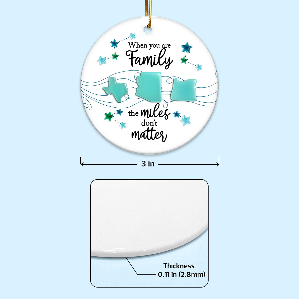 3D Sea Glass Effect Long Distance When You Are Family Miles Don't Matter - Personalized Ceramic Ornament