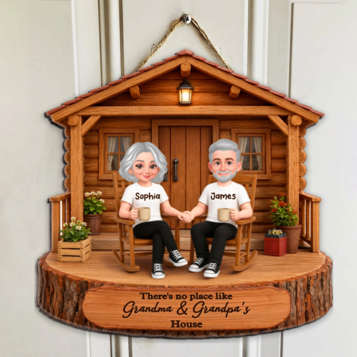 There's No Place Like Grandma Grandpa House 2D Flat - Personalized Door Hanger Sign