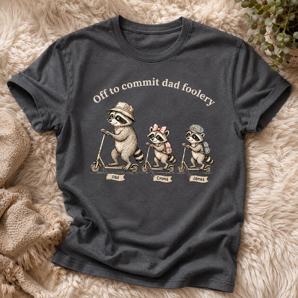 Off To Commit Dad Foolery Funny Raccoon Dad & Kids - Personalized Shirt - Funny Father's Day Shirt For Husband