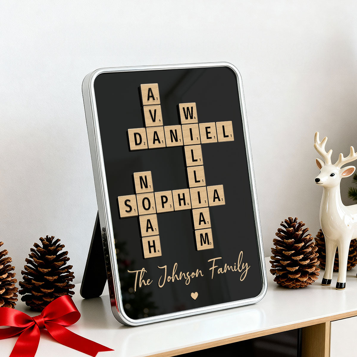 Family Names Crossword Puzzle Art - Personalized Mirrored Picture Frame - Christmas Gift For Family
