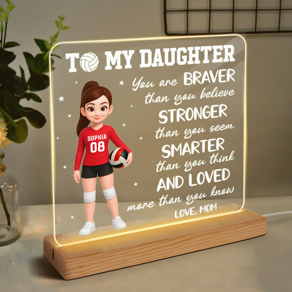 To My Daughter Granddaughter Volleyball Player You Are Braver Than You Think - Personalized Acrylic LED Night Light