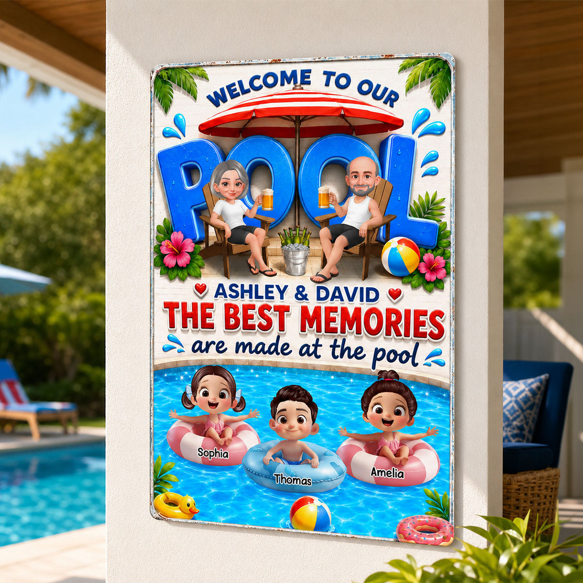 The Best Memories Are Made At The Pool - Personalized Metal Sign - Gift For Grandparents, Summer Decorations