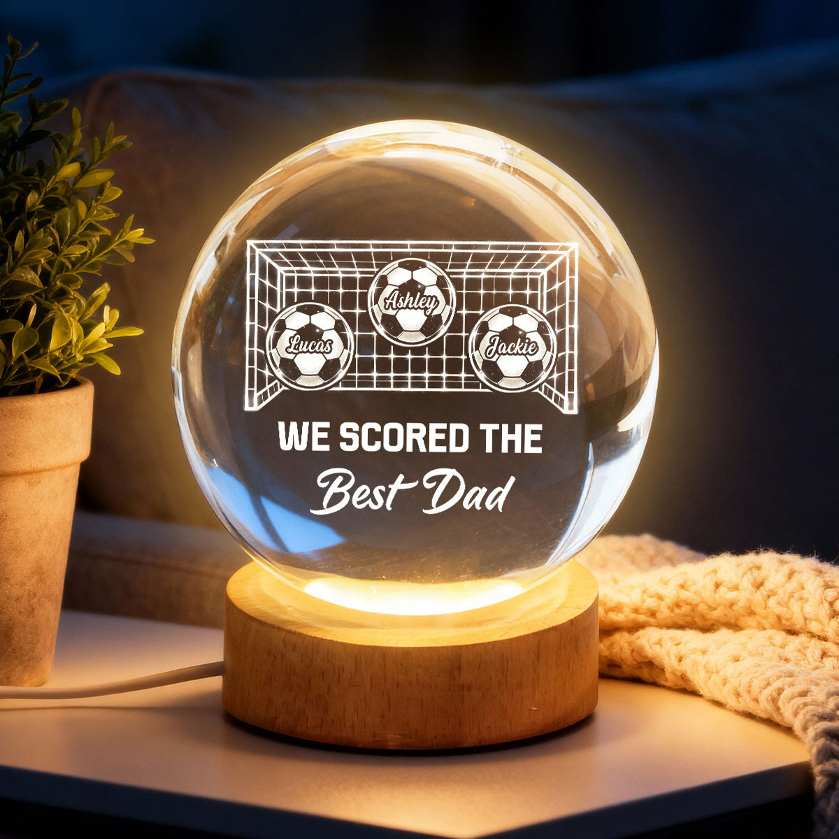 We Scored The Best Dad Soccer Dad - Personalized Crystal Ball LED Night Light - Heartfelt Gift For Soccer Dad, Gift For Husband