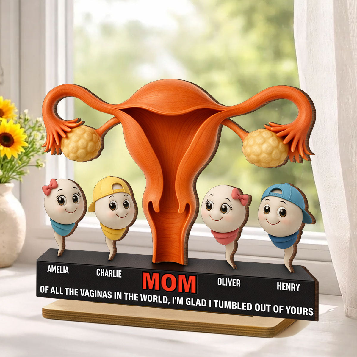 Mom I'm Glad I'm Tumbled Our Of Yours - Personalized 2-Layered Wooden Plaque - Mother's Day Gift for Mom, Wife