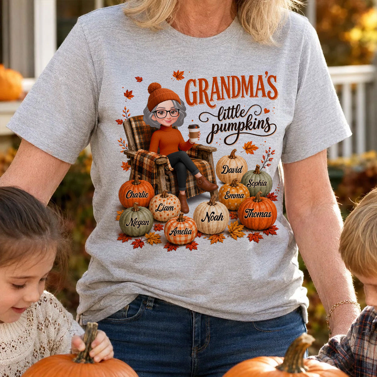 Grandma's Little Pumpkins - Personalized Shirt - Trendy Fall Tee for Grandma