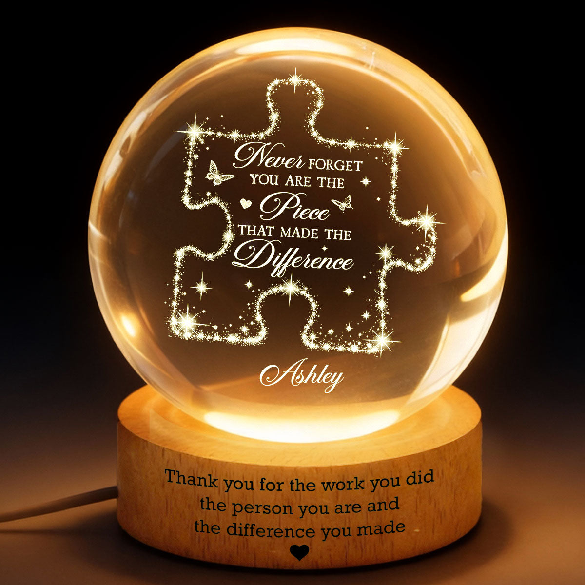Never Forget The Difference You Make - Personalized Crystal Ball LED Night Light - Thank You Gift for Coworkers, Appreciation Gift, Gift For Teacher, Employee Leaving Gift, Gifts for Mentor