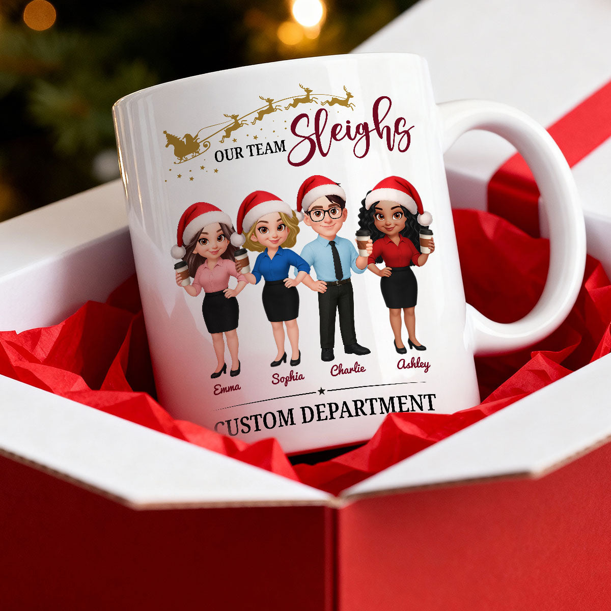 Our Team Sleighs - Personalized Mug - Perfect Christmas Gift For Work Besties, Colleagues, Coworkers