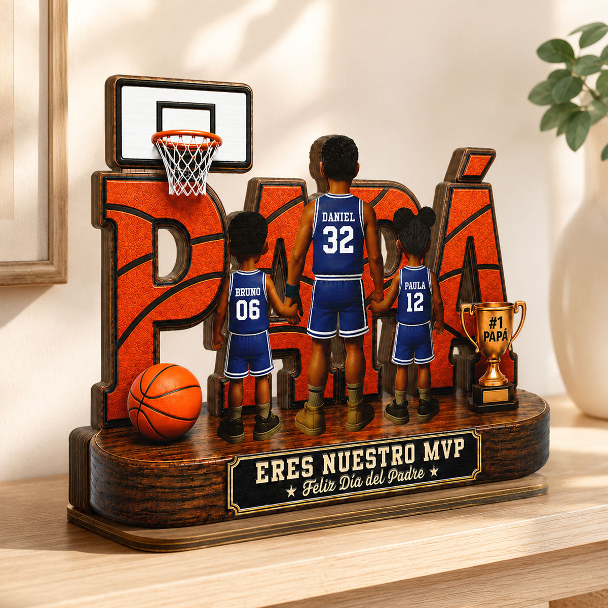 Leyenda Papá Basquetbolista, Tú Eres Nuestro MVP - Placa de Madera Personalizada de 2 Capas - Regalo del Día del Padre para Papá