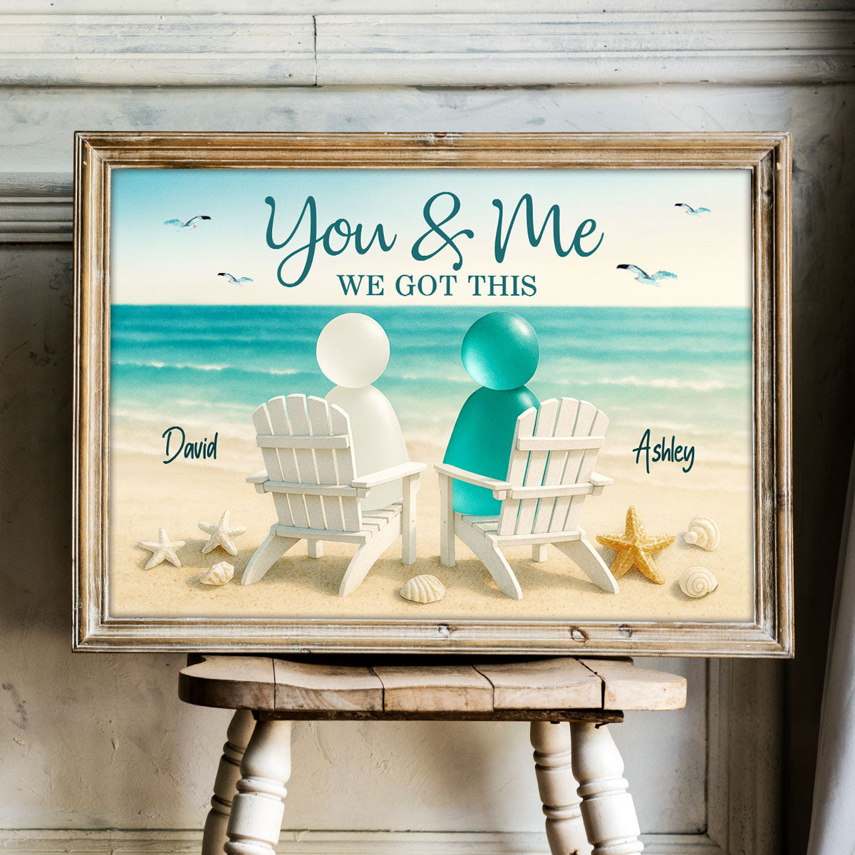3D Sea Glass Effect Couple You & Me We Got This - Personalized Poster