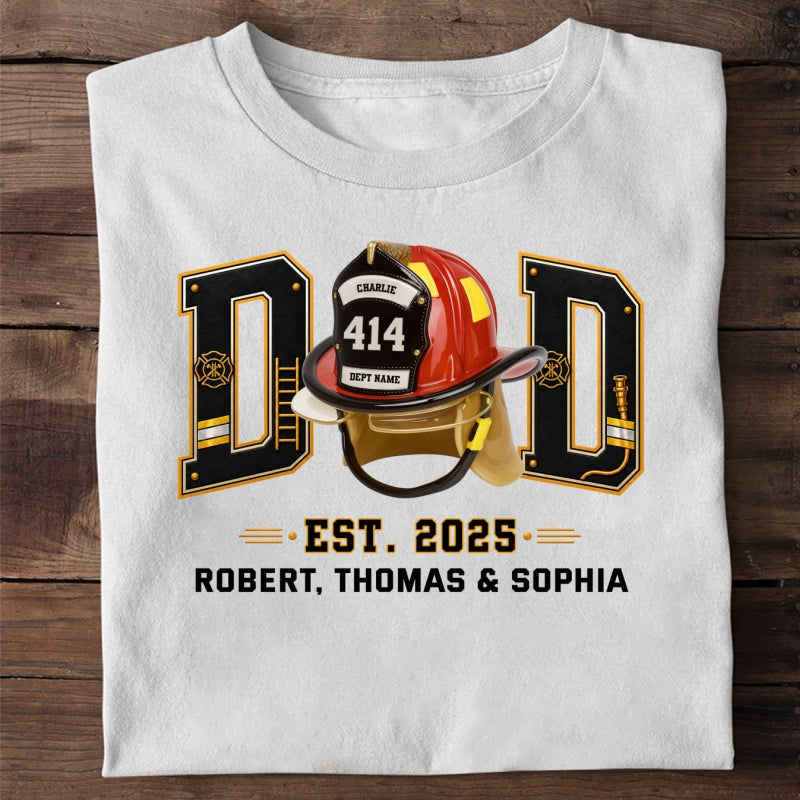 Proud Firefighter Dad Firefighter Helmet - Personalized Shirt - Father's Day Gift For Dad, Husband