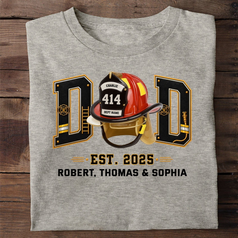 Proud Firefighter Dad Firefighter Helmet - Personalized Shirt - Father's Day Gift For Dad, Husband