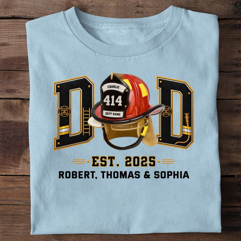 Proud Firefighter Dad Firefighter Helmet - Personalized Shirt - Father's Day Gift For Dad, Husband