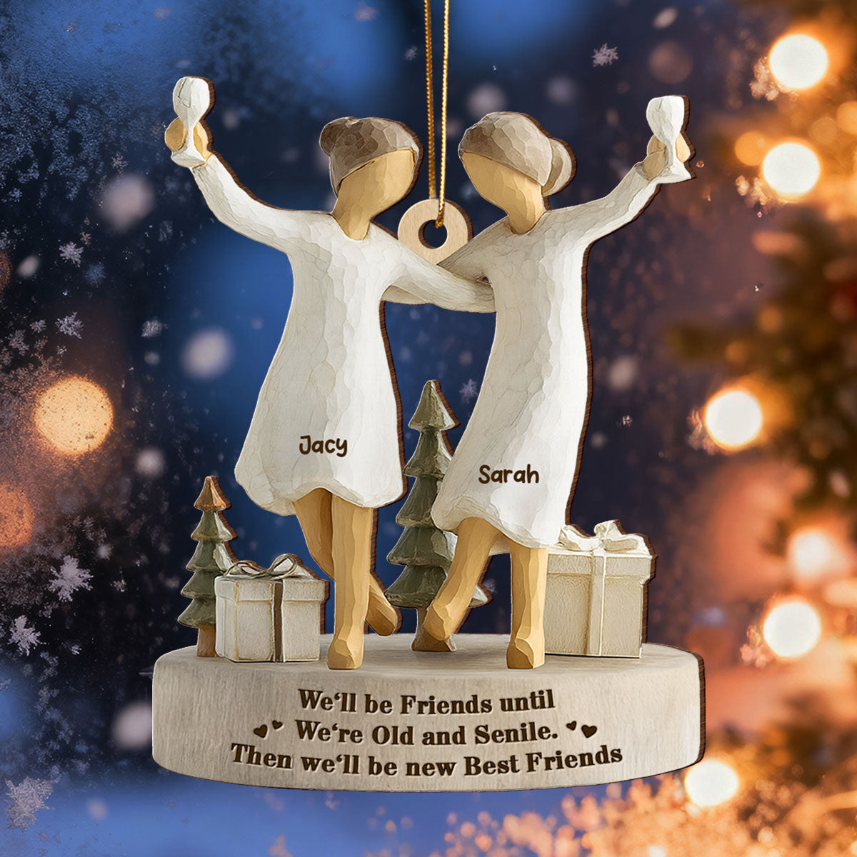 3D Effect Here's To Another Year Of Bonding - Personalized Wooden Ornament - Gift For Besties, Best Friends