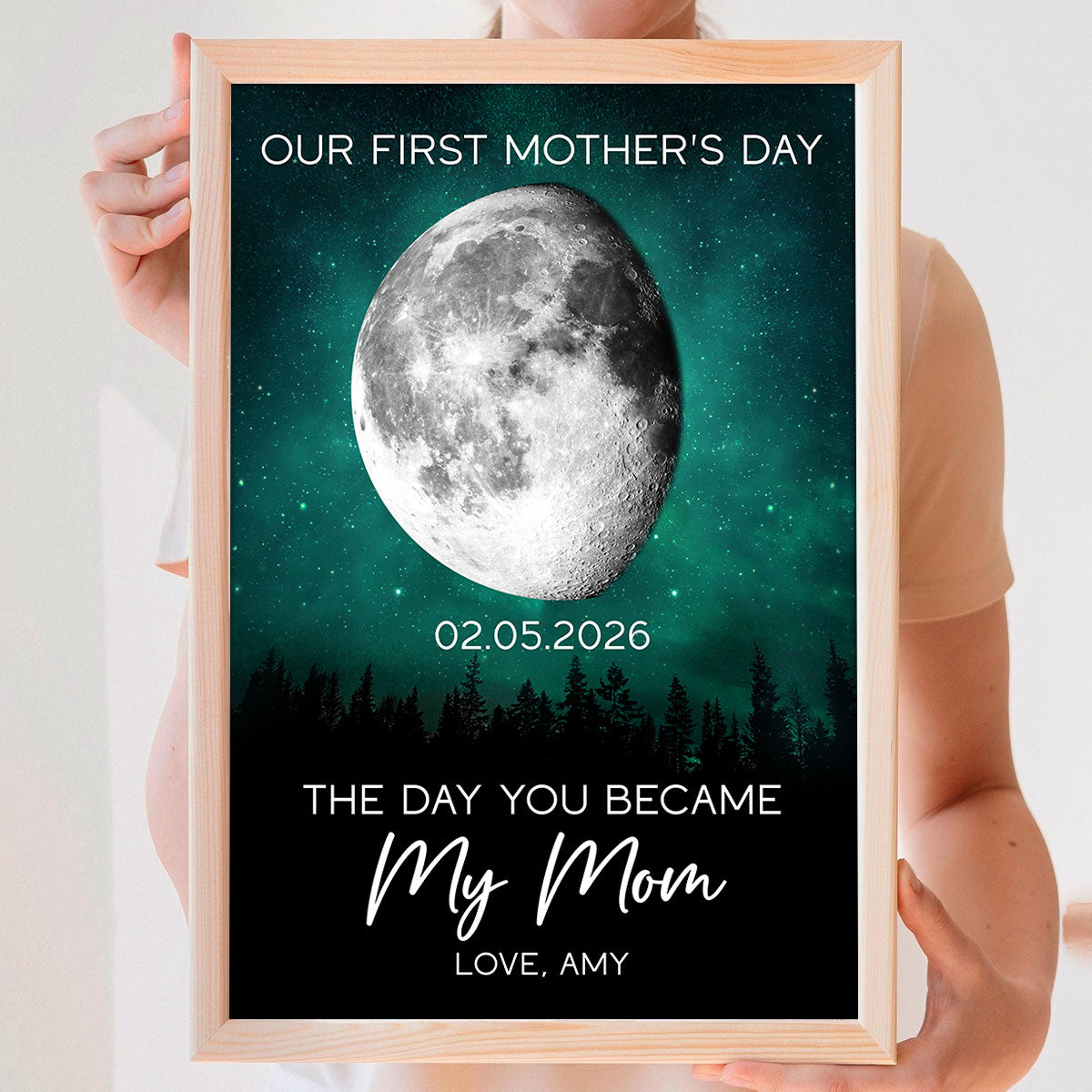 Galaxy Night The Day You Became My Mom Custom Moon Phase First Mother's Day - Personalized Poster - First Mother's Day Gift For New Mom