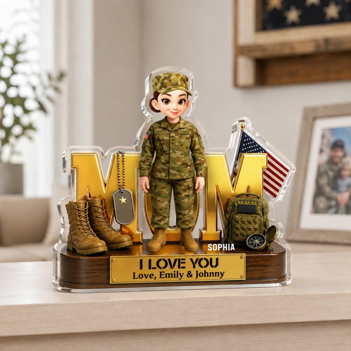 Proud American Military Armed Force Hero Dad 2D Flat - Personalized Acrylic Block Plaque -  Gift For Dad
