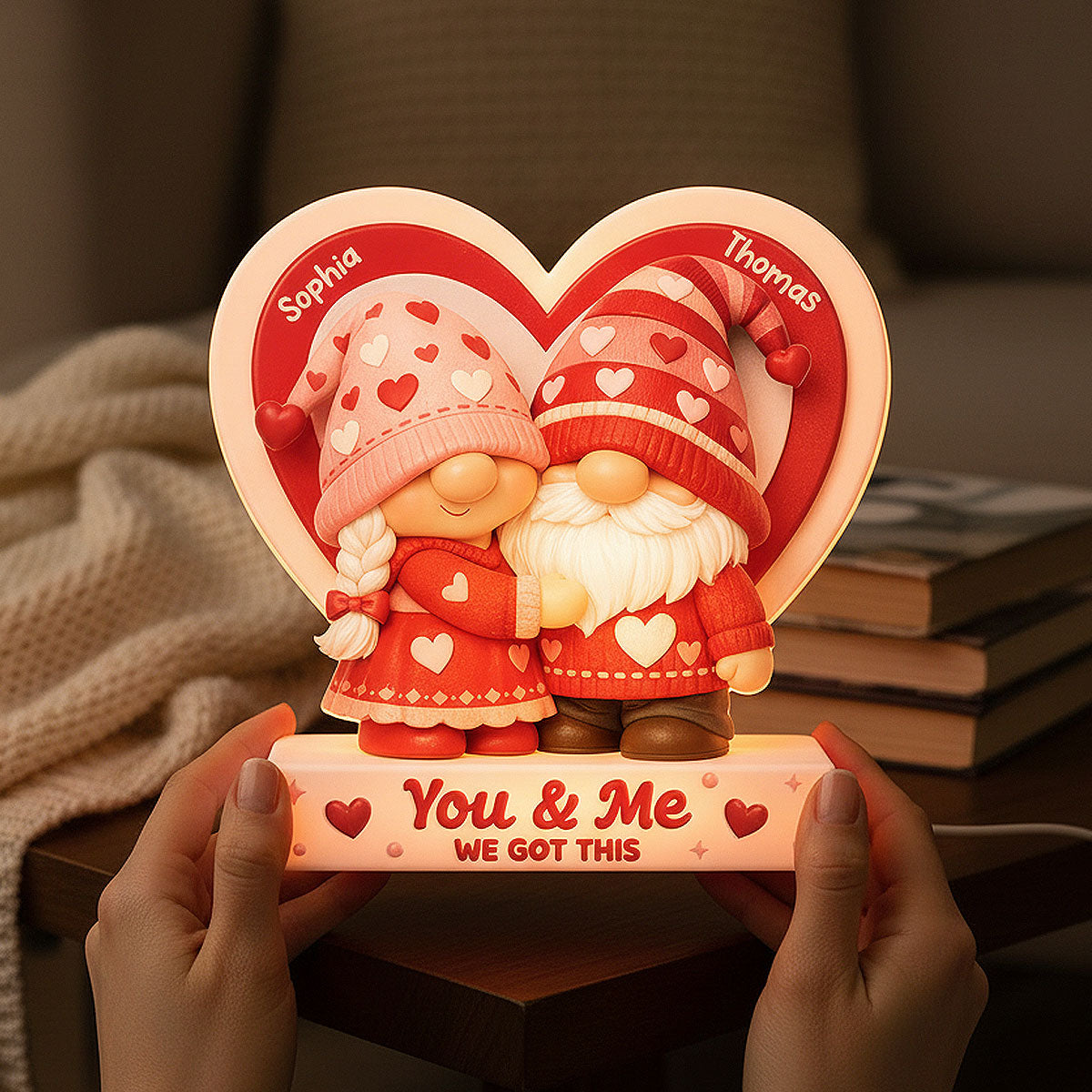 Eternal Love Gnome Couple - Personalized Light Box - Valentine's Day Gift For Couple, For Him, For Her