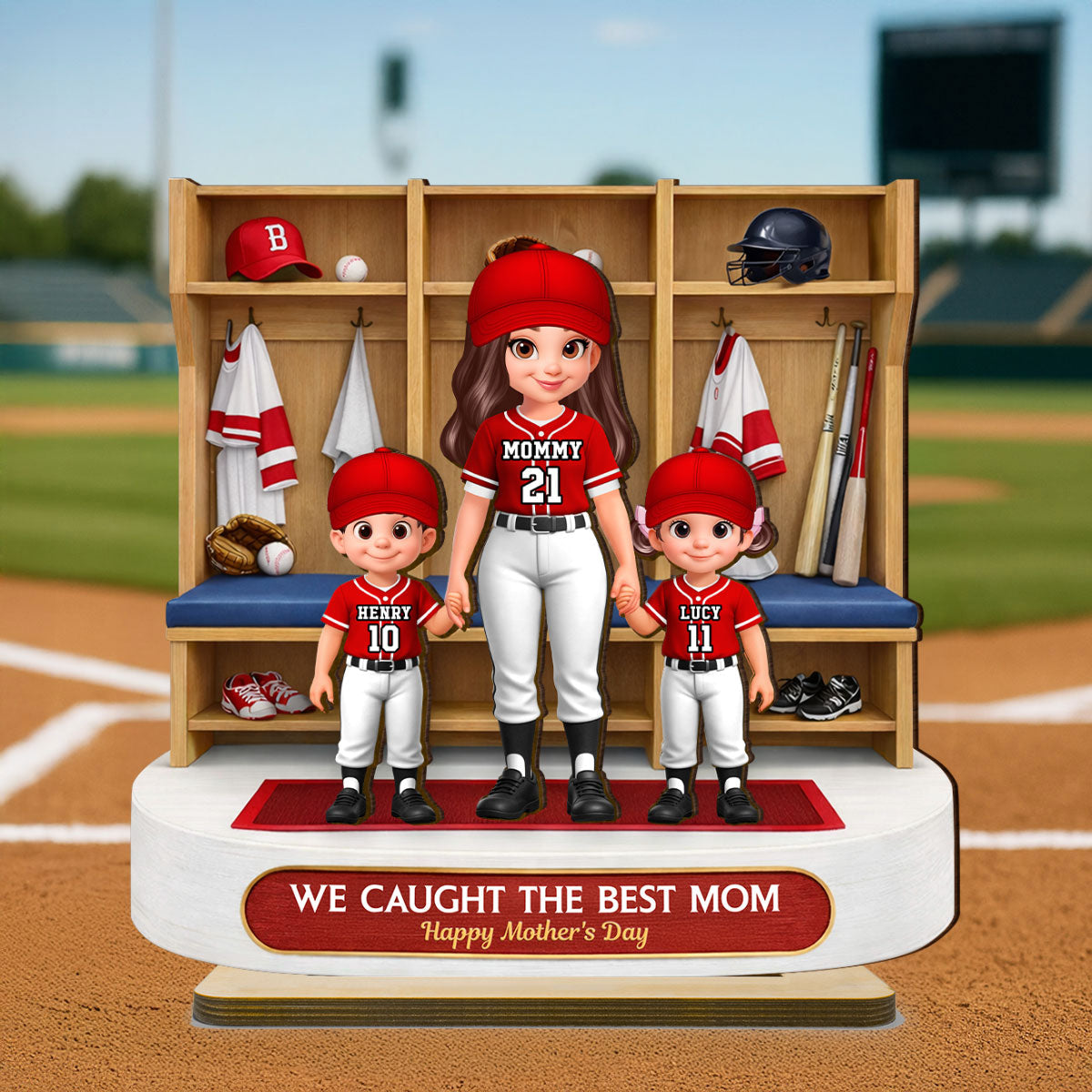 Baseball Clubhouse We Caught The Best Mom - Personalized 2-Layered Wooden Plaque - Mother's Day Gift For Baseball Mom, Gift For Wife
