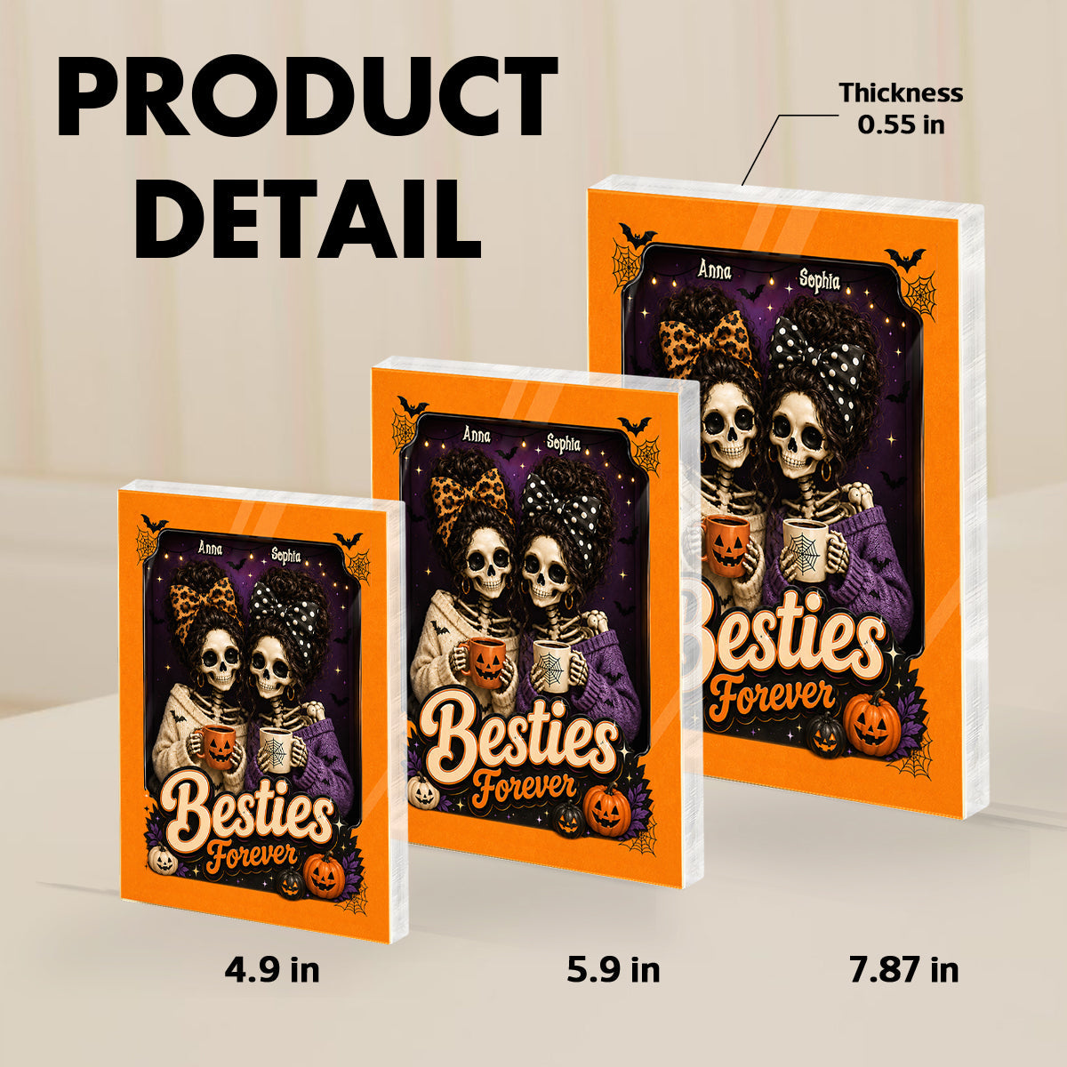 Besties Forever Skeleton Halloween - Personalized Acrylic Block Plaque - Halloween Decor Gift, Gift For Besties