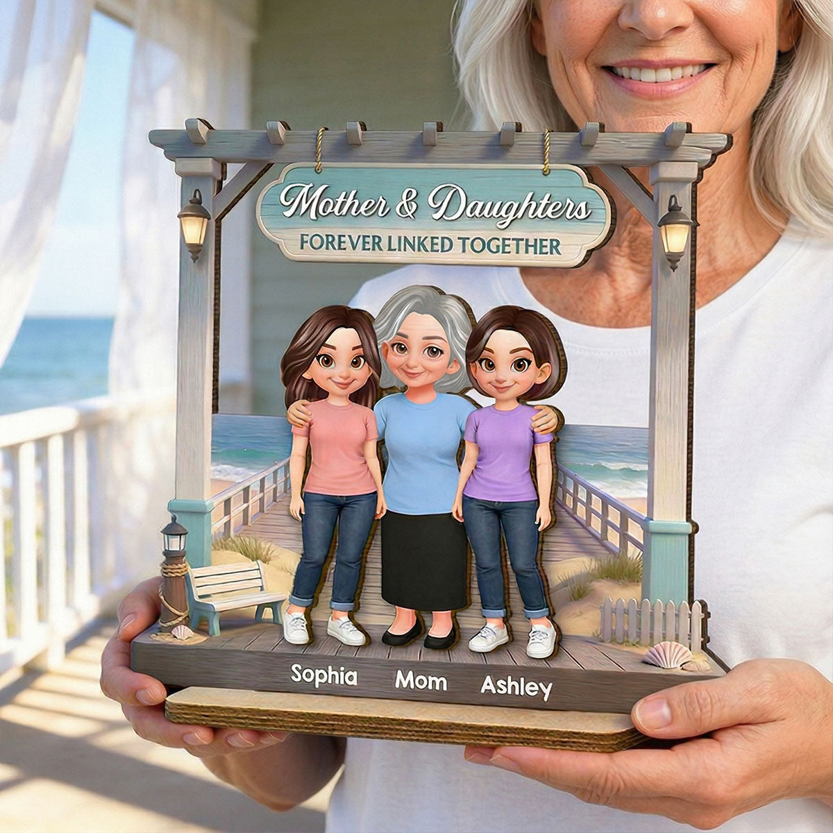 Beautiful Memories At Beach Mom Daughter Son - Personalized 2-Layered Wooden Plaque - Mother's Day Gift For Mom
