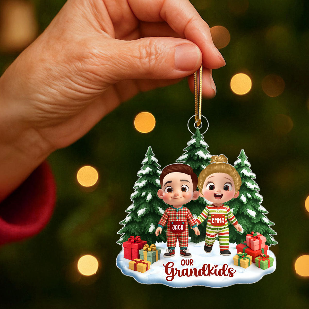 Cute Cartoon Grandkids - Personalized Acrylic Ornament - Christmas Gift for Grandma, Grandpa, Grandparents