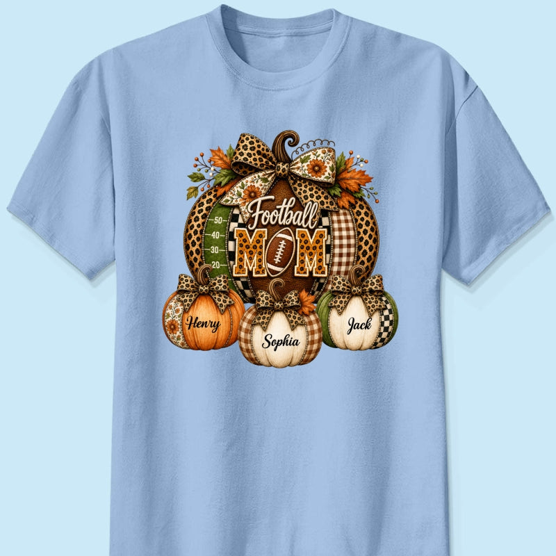 Football Mom Grandma Pumpkin Leopard Pattern - Personalized Shirt - Trendy Fall Tee for Football Mama
