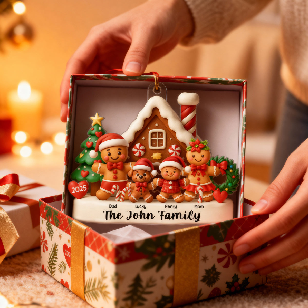 Gingerbread House Family - Personalized Acrylic Ornament - Christmas Decor for Family