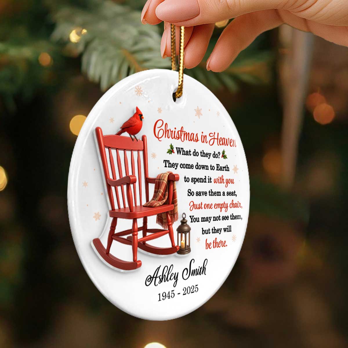 Christmas in Heaven - Personalized Ceramic Ornament with Acrylic - Sympathy Gift For Loss Of Loved Ones