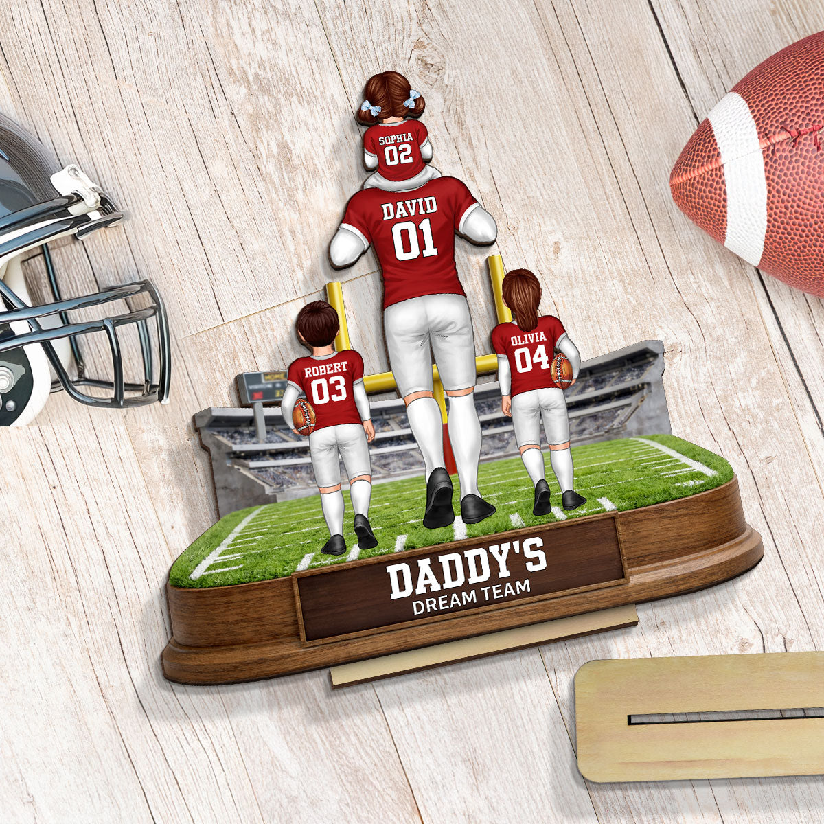 Daddy's Dream Team Football - Personalized 2-Layered Wooden Plaque - Gift For Football Dad