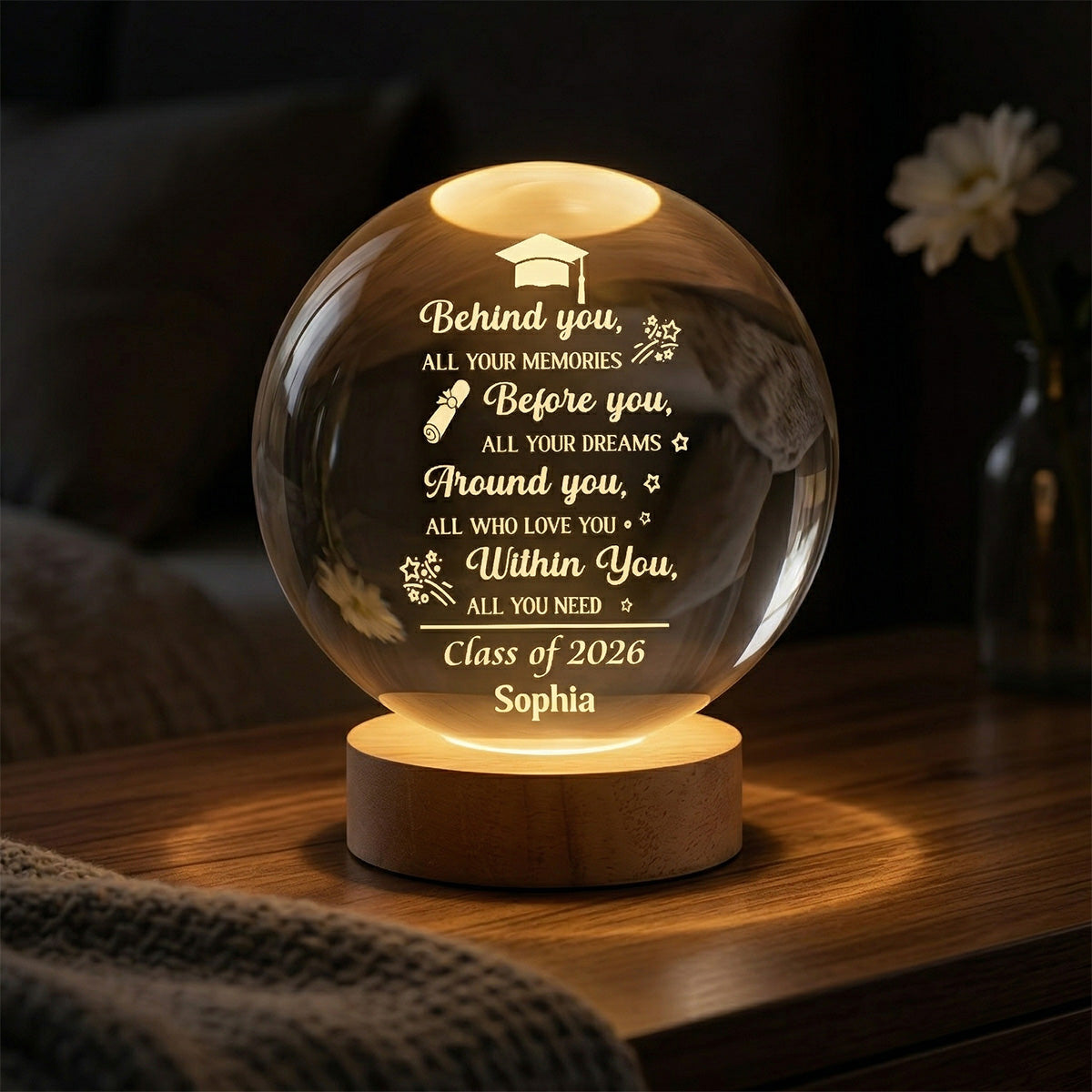 Before You All Your Dreams Graduation - Personalized Crystal Ball LED Night Light - Graduation Gift For Graduates, Son, Daughter