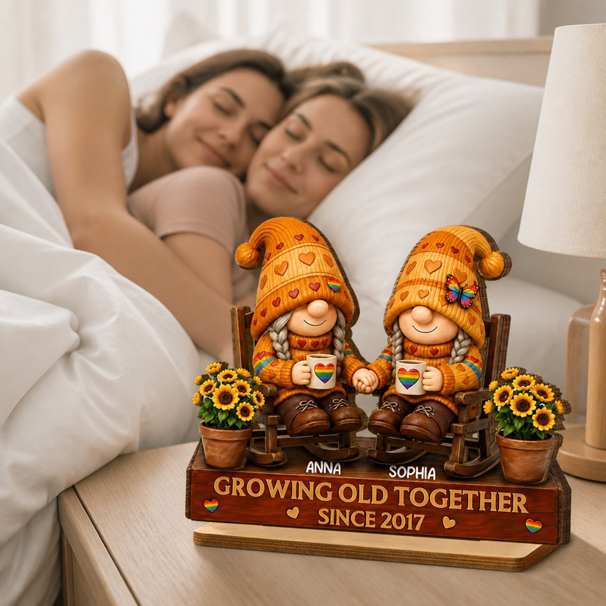 LGBT+ Couple Growing Old Together - Personalized 2-Layered Wooden Plaque - Gift For Couple, Happy Pride Month