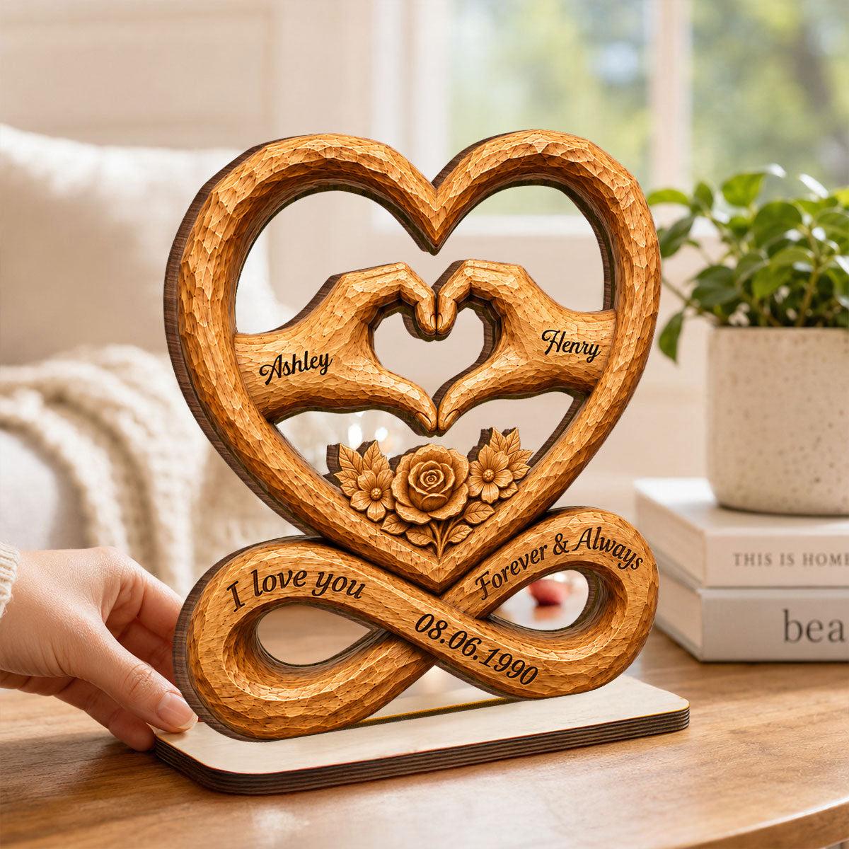 Couple Heart Hands Forever Love Custom Date - Personalized 2-Layered Wooden Plaque - Anniversary Gift, Wedding Gift For Couple