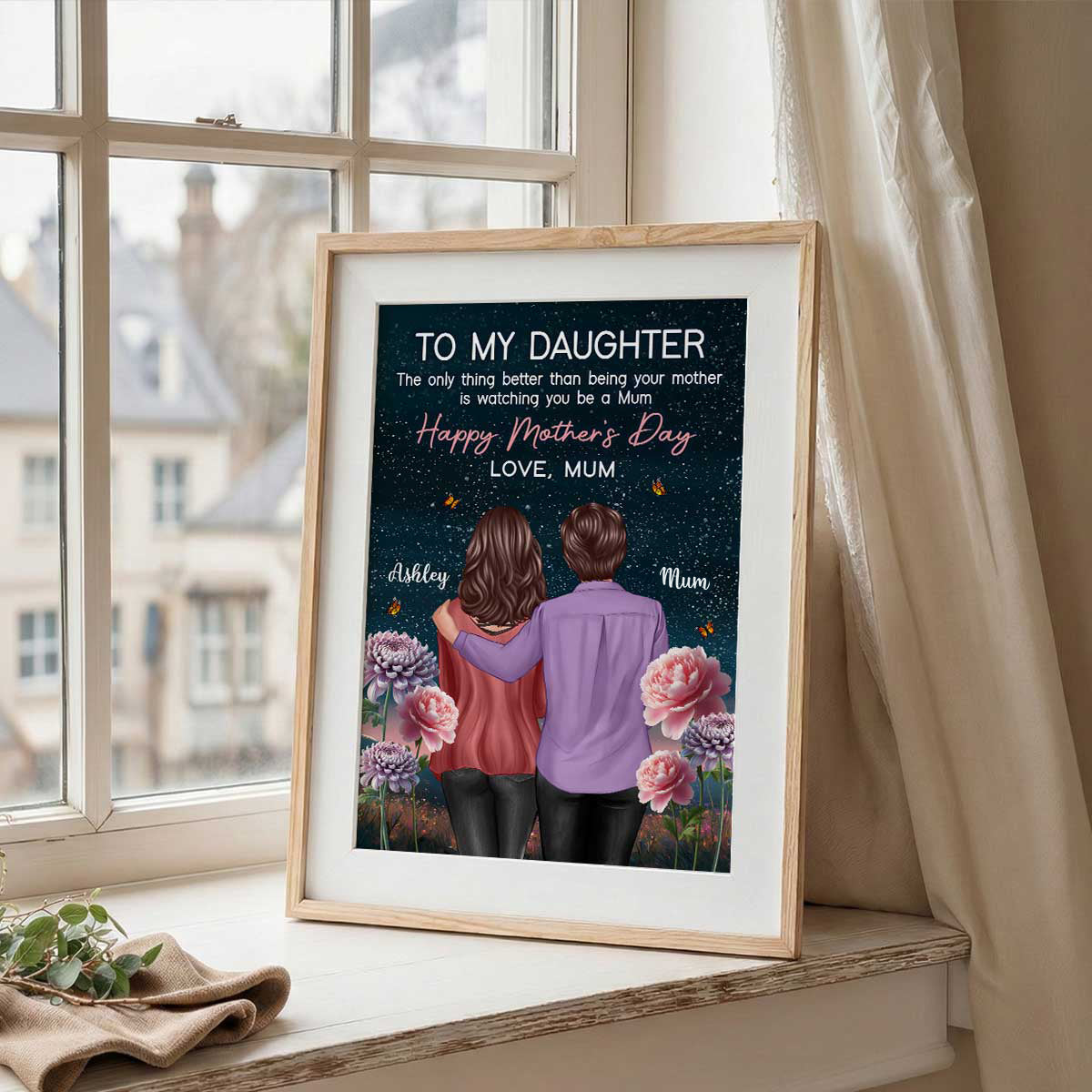 To My Daughter From Mum Happy Mother's Day Birth Flower Beautiful Hill At Night - Personalised Poster