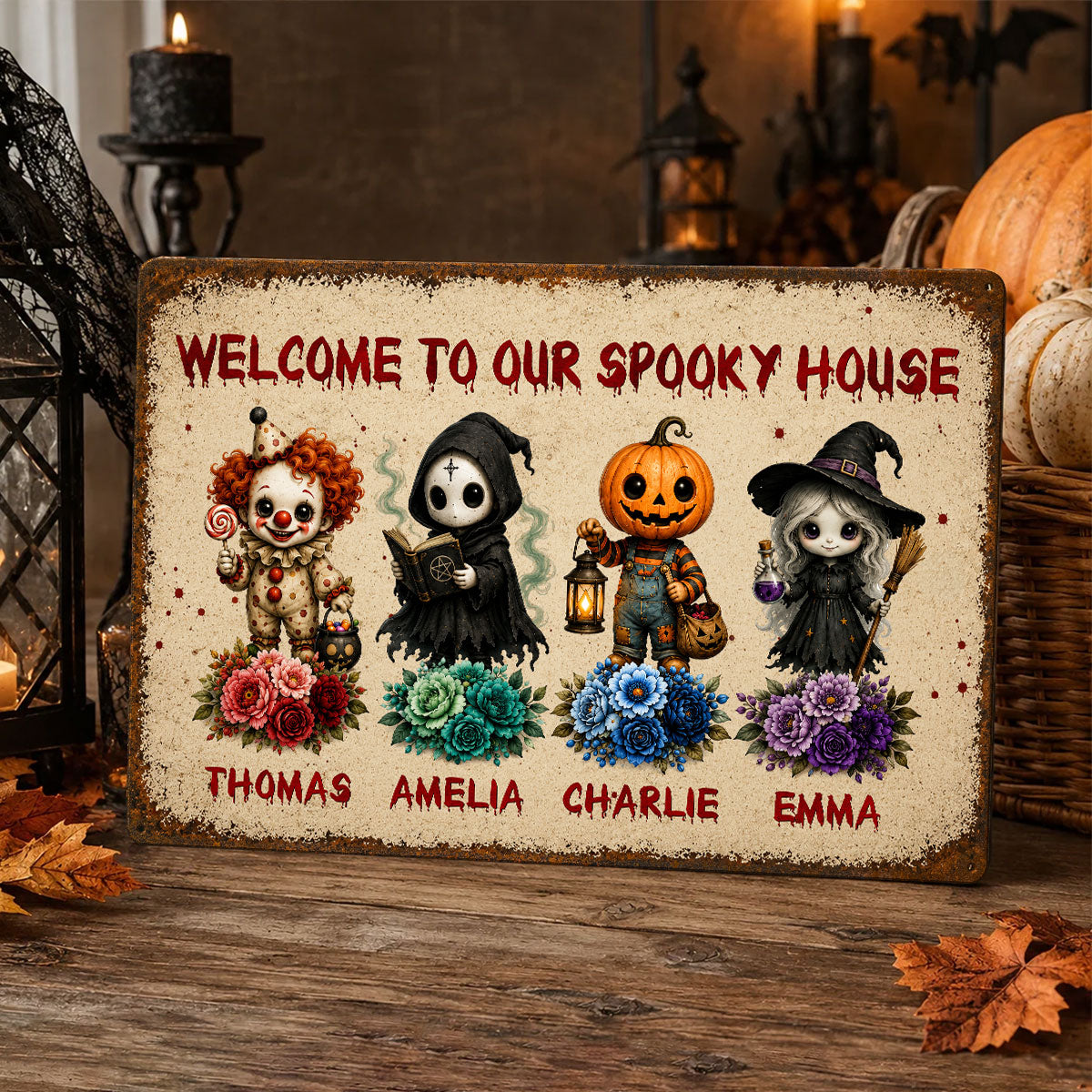 Welcome To Our Spooky House - Personalized Metal Sign - Halloween Decor Gift, Gift For Family
