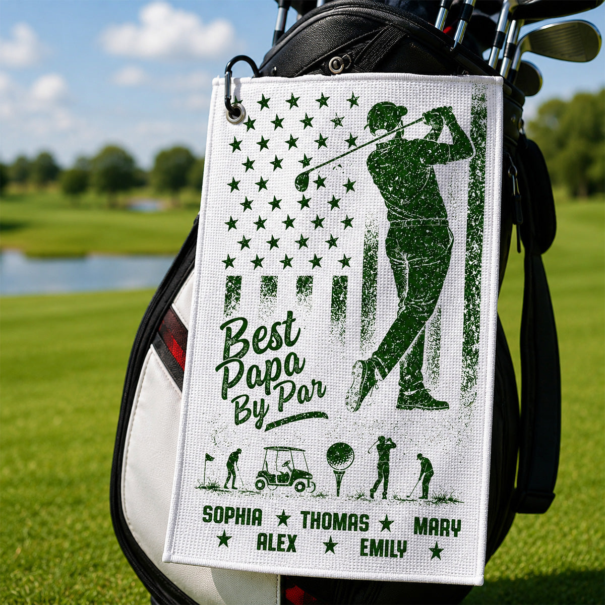 Best Dad Grandpa By Par Nation Flag Kid Custom Name - Personalized Golf Towel - Father's Day Gift For Golfers