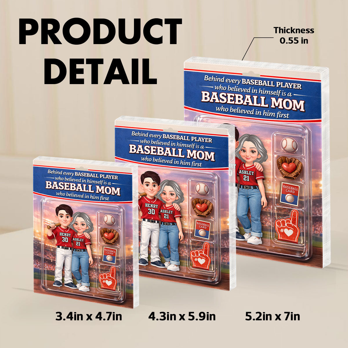 Behind Every Baseball Player is a Baseball Mom Custom Action Figure - Personalized Acrylic Block Plaque - Heartfelt Gift for Mom
