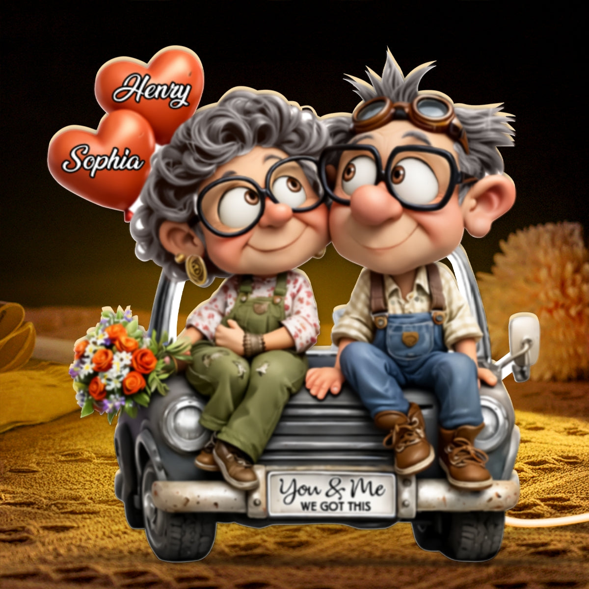 Funny Old Couple Vintage Truck - Personalized Light Box - Anniversary, Valentine's Day Gift, Gift For Him, Gift For Her