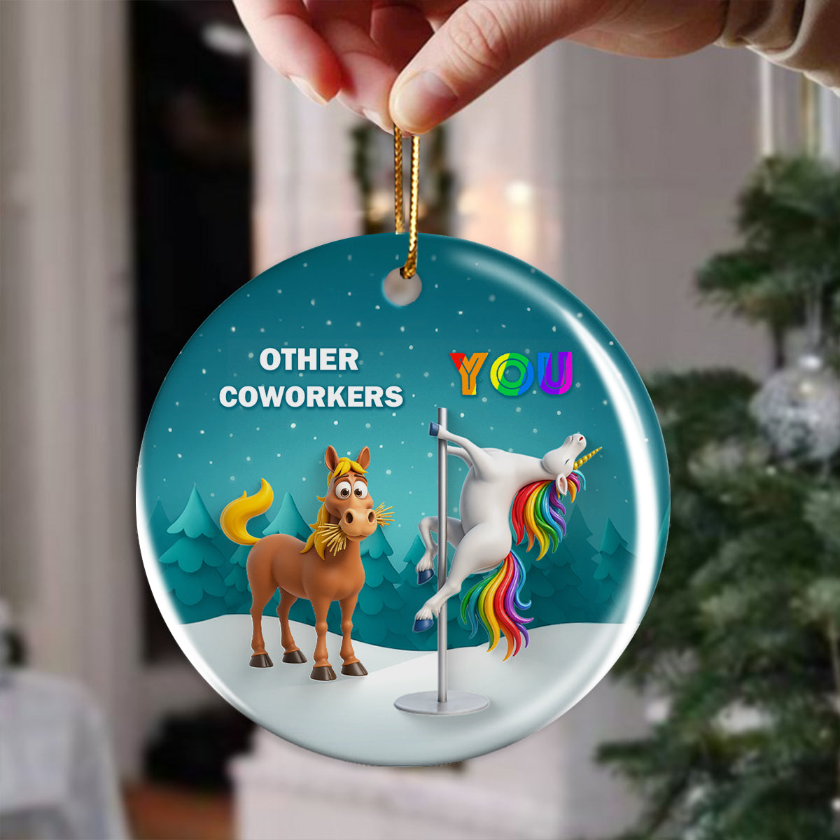 Funny Unicorn Coworker - Personalized Ceramic Ornament - Christmas Gift for Coworker, White Elephant