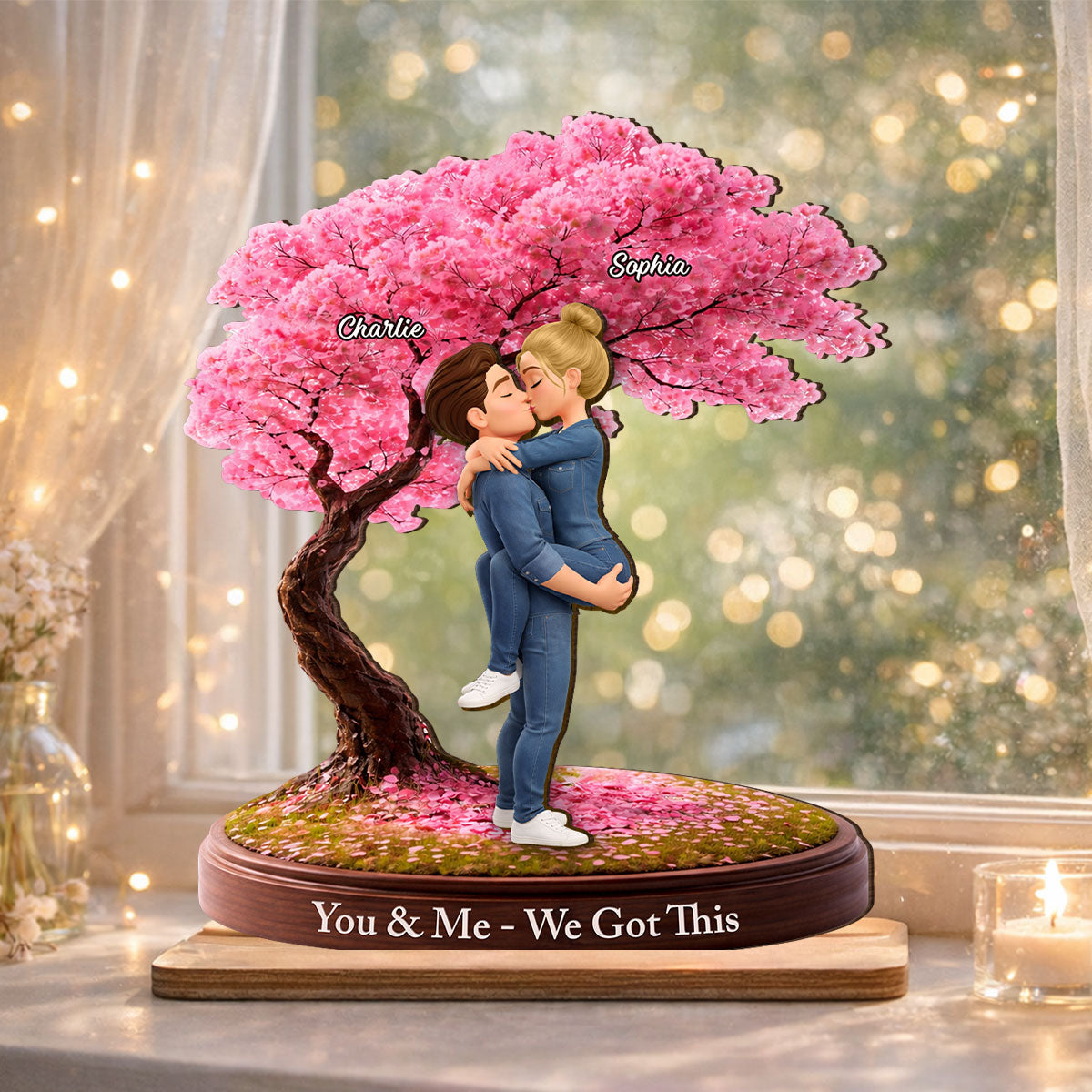 Love That Grows With Time - Personalized 2-Layered Wooden Plaque - Anniversary, Valentine's Day Gift, Gift For Him, Gift For Her