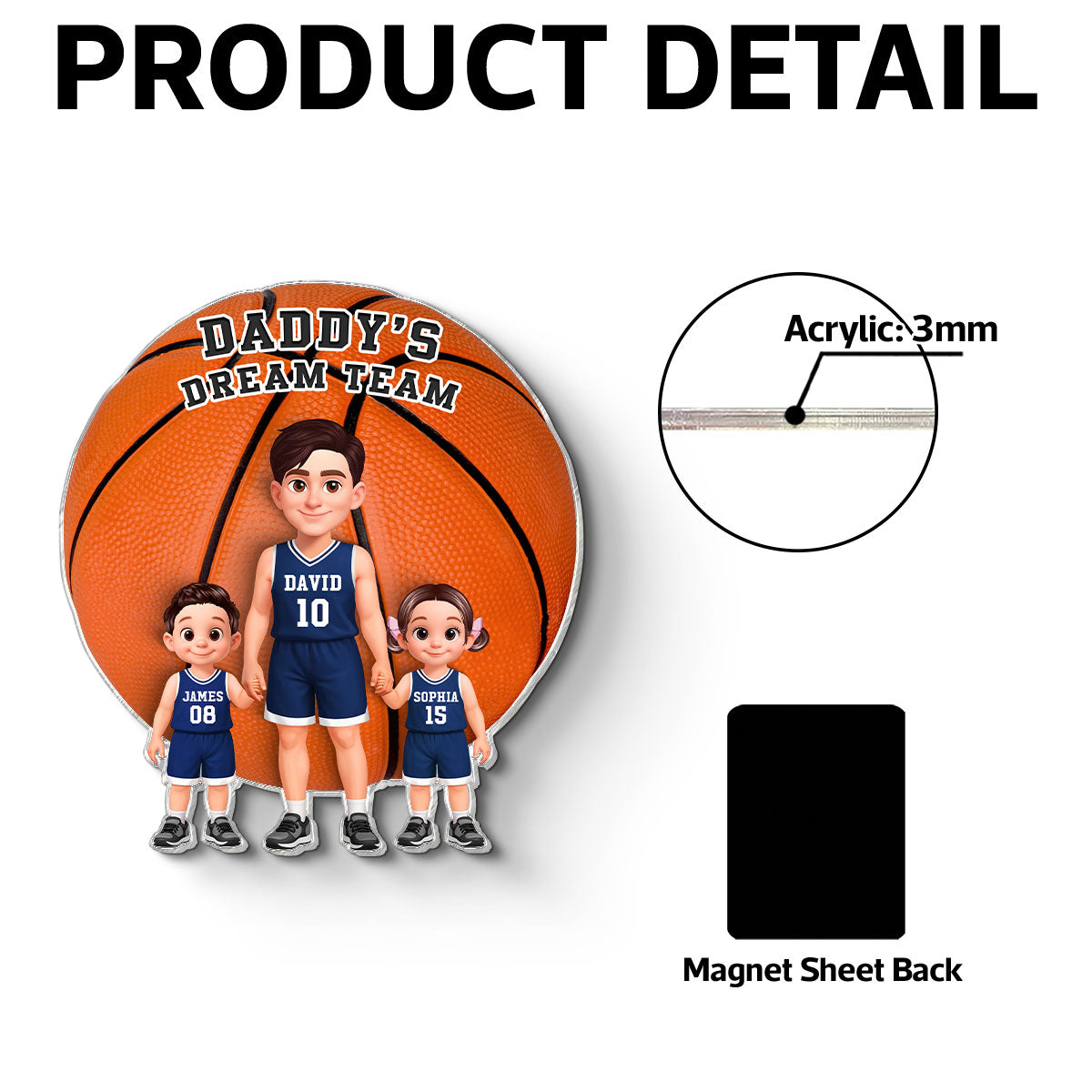 Basketball Dad And Kids Daddy's Dream Team - Personalized Acrylic Fridge Magnet - Father's Day Gift For Dad, Husband