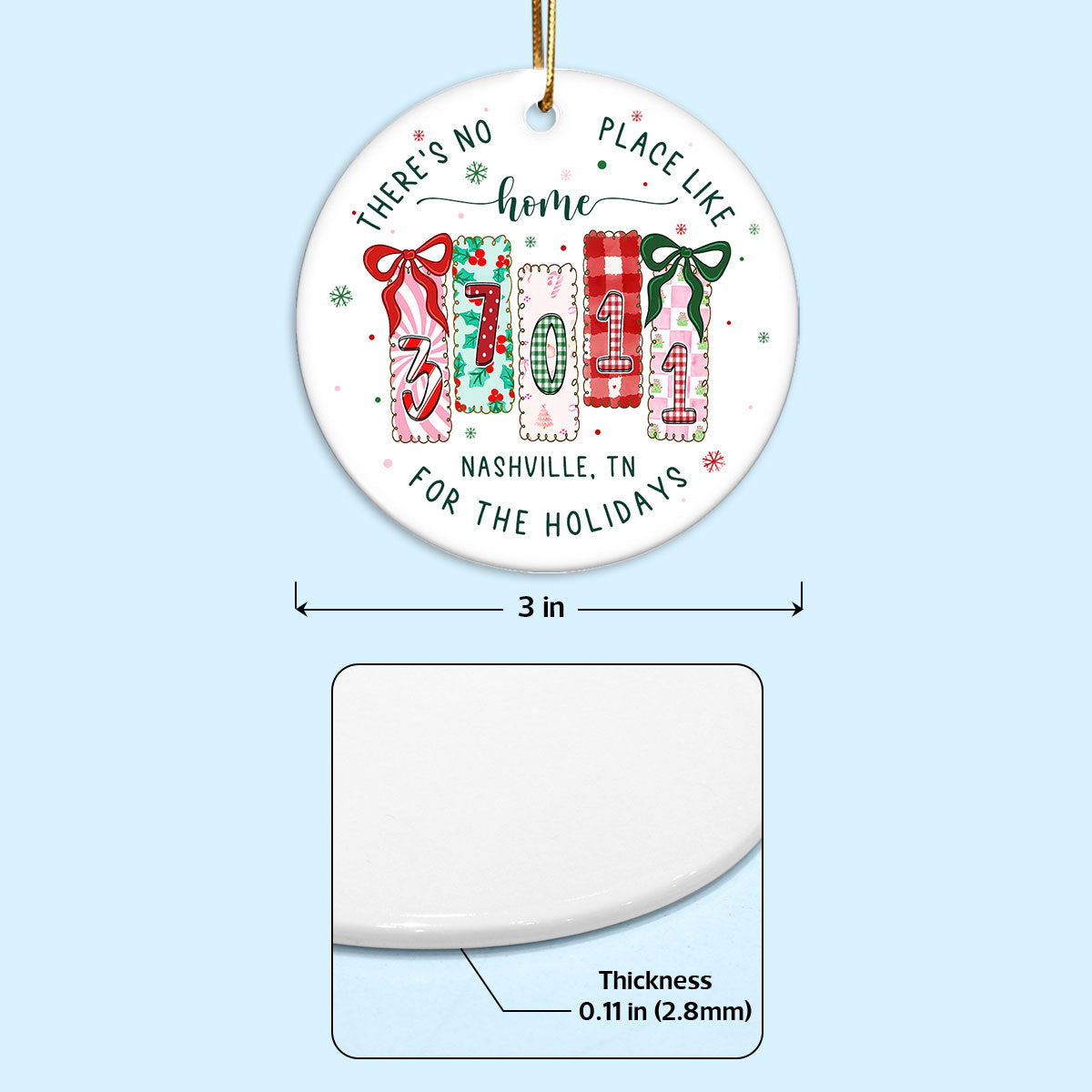 There's No Place Like Home Zip Code Preppy Style - Personalized Ceramic Ornament