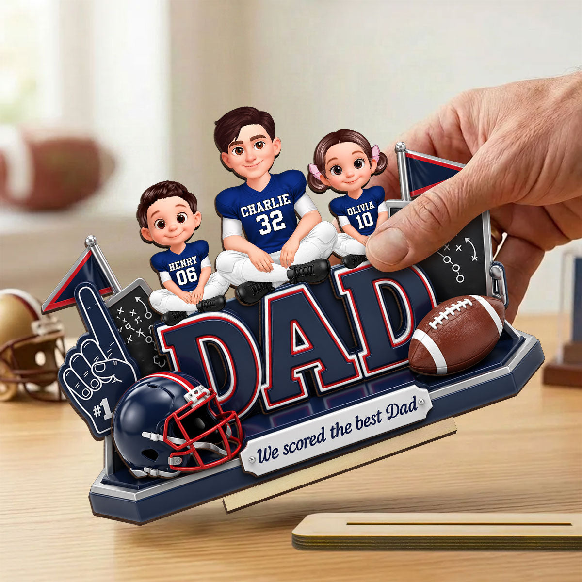 American Football We Scored The Best Dad - Personalized 2-Layered Wooden Plaque - Heartfelt Gift For Football Dad, Gift For Husband
