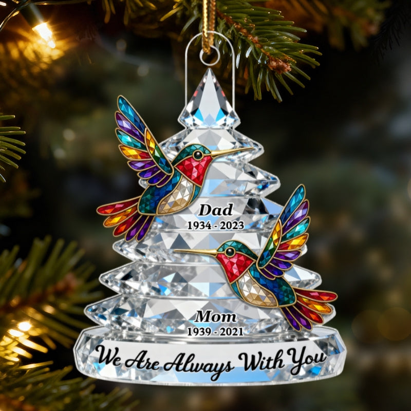 3D Effect Flat Memorial Christmas Tree Colorful Hummingbird - Personalized Acrylic Ornament - Remembrance Gift, Sympathy Gift