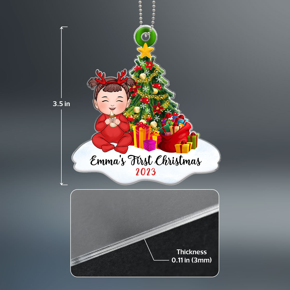 Christmas Tree Cute Baby First Christmas Personalized Acrylic Ornament