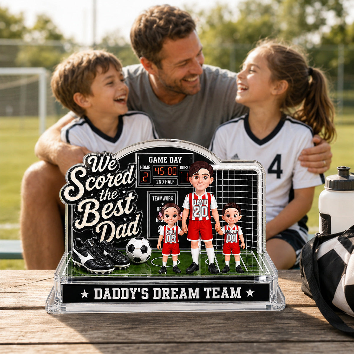 Soccer Dad & Kids On Court 2D Flat - Personalized Acrylic Block Plaque -  Gift For Soccer Dad, UK Football Dad