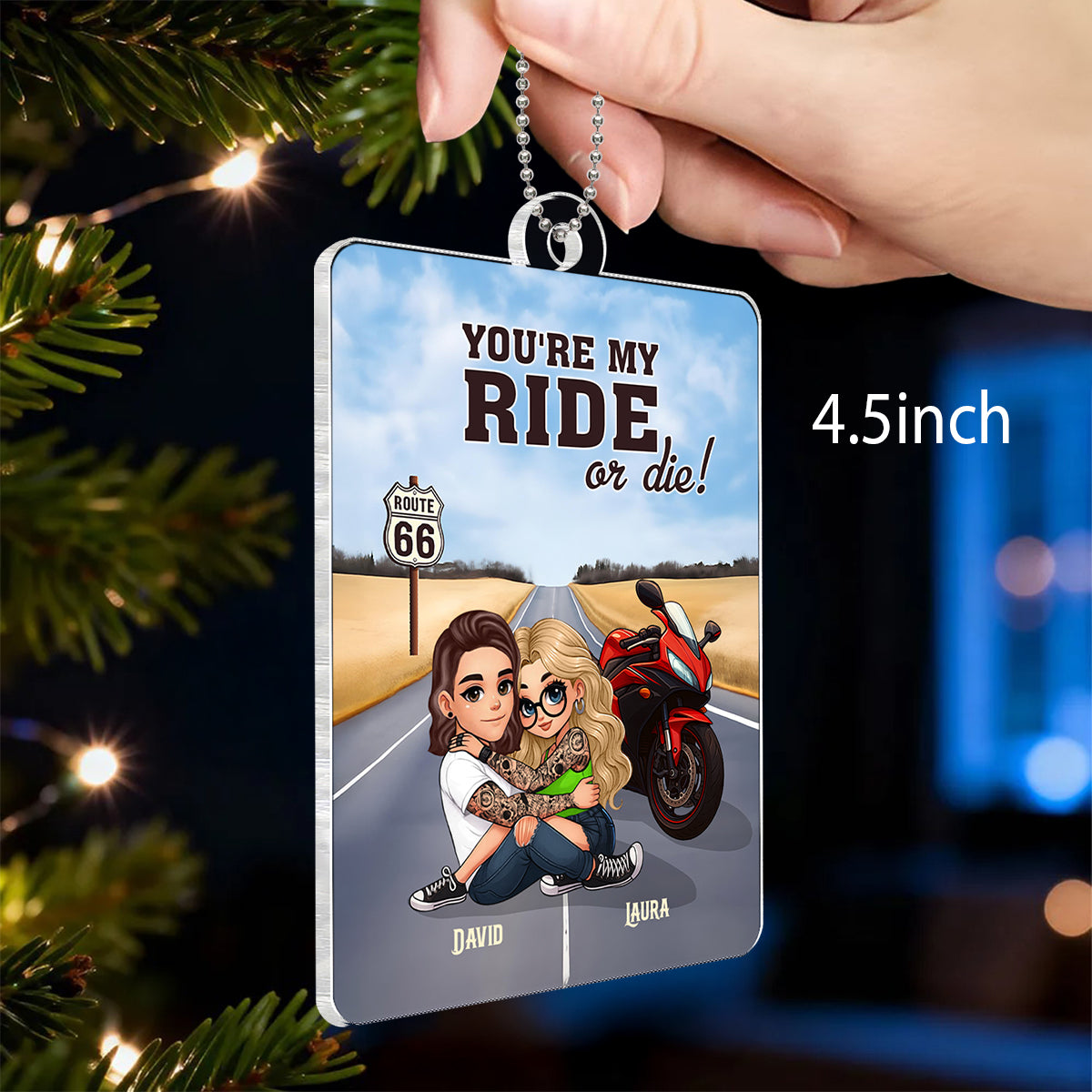Bikers Couple Riding Partners for Life - Personalized Acrylic Car Hanger - Gift for Him, Gift for Her