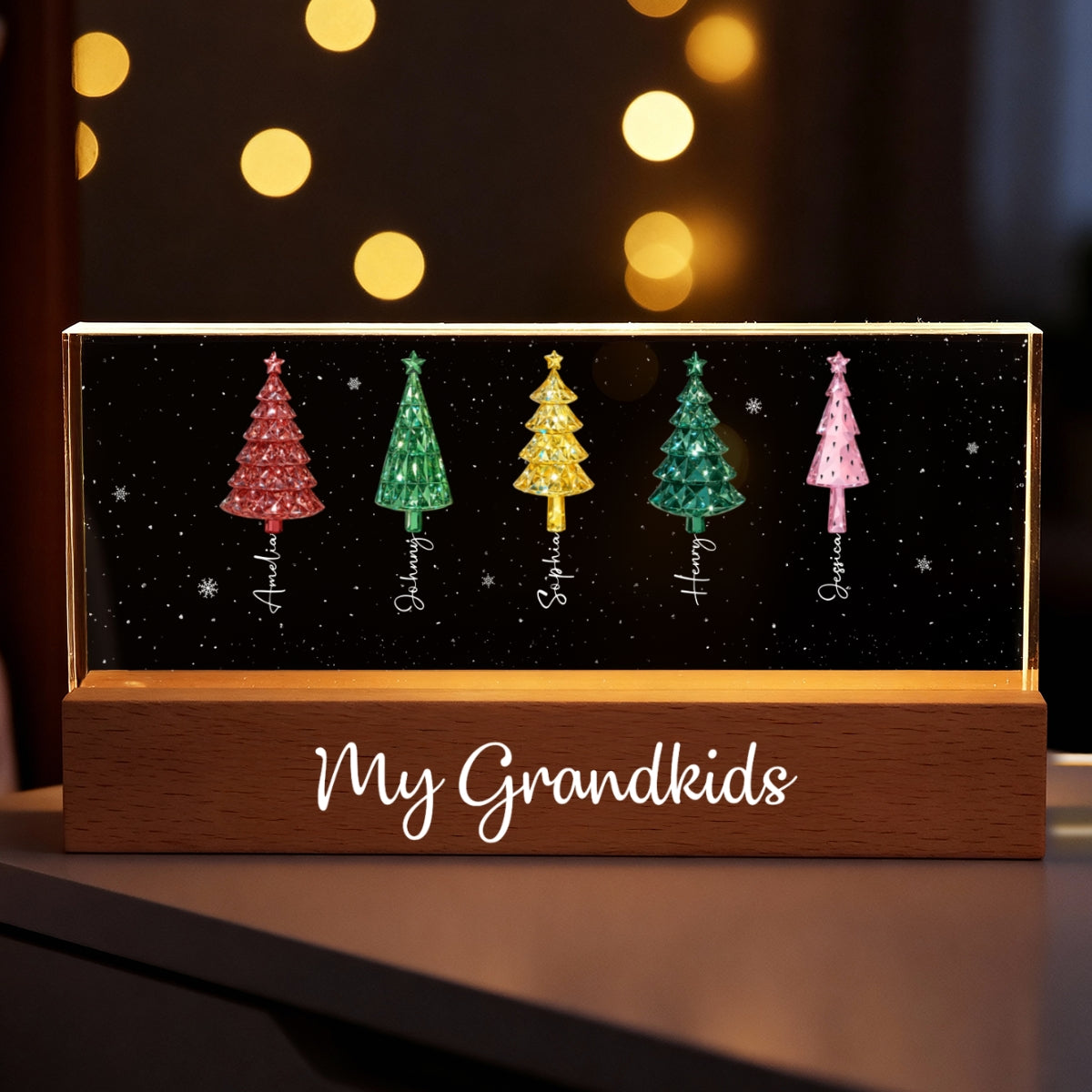 My Grandkids 3D Crystal Effect Christmas Tree - Personalized Acrylic Block Plaque LED Night Light - Christmas Gift for Grandma